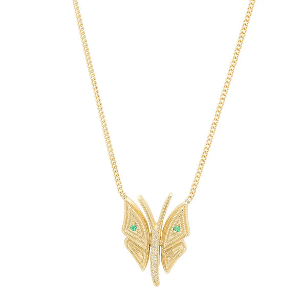 Diamond & Emerald Butterfly Necklace - Dana Seng Jewelry Collection