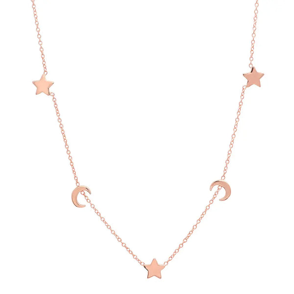 Chic Moons & Stars Gold Station Necklace - Dana Seng Jewelry Collection