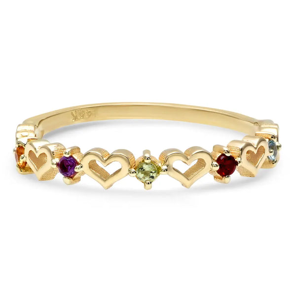 DSJ's Signature Tiny Open Heartbeats Birthstone Ring - Dana Seng Jewelry Collection