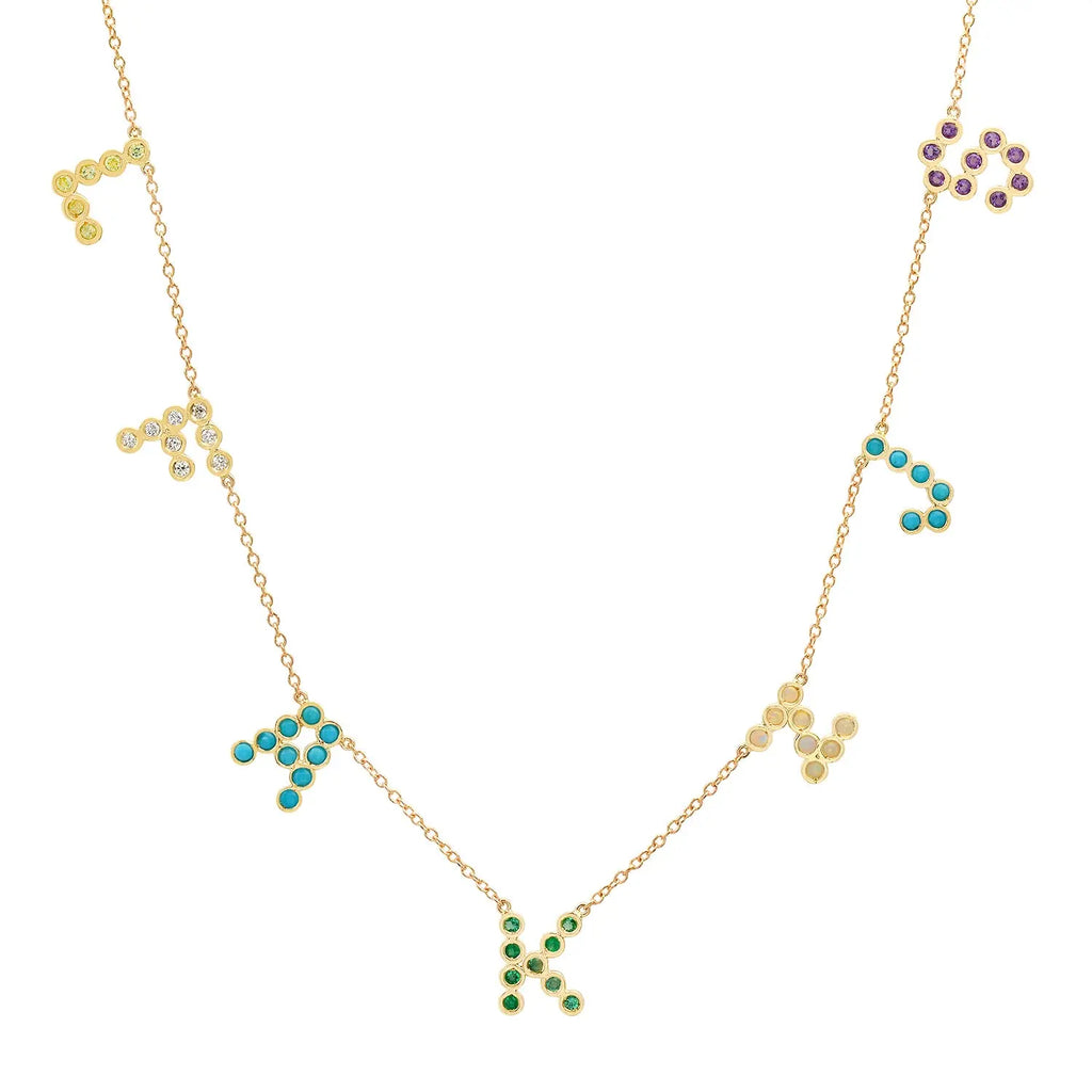 (7 Initials) DSJ's Signature Meaningful Multi Birthstone/Initial Necklace