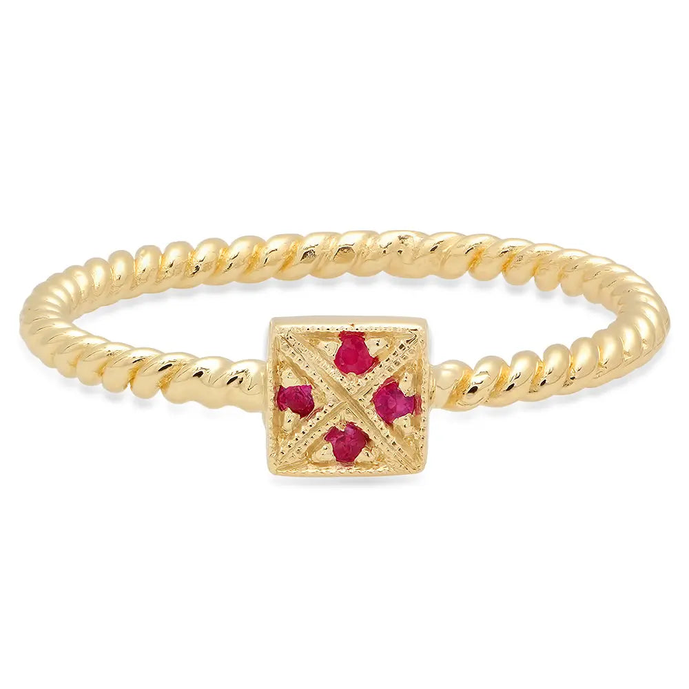 Dainty Square Twisted Ruby Ring
