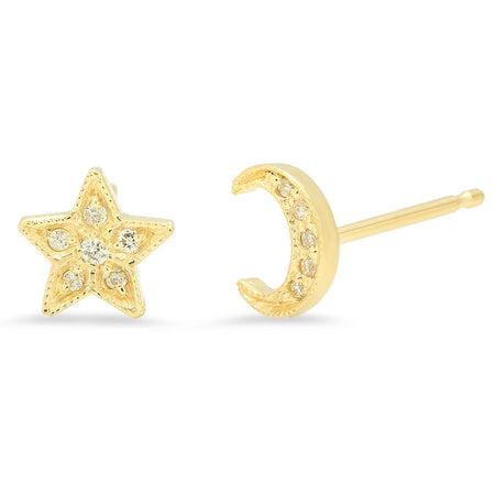 Mini Half Moon Diamond Stud Earrings