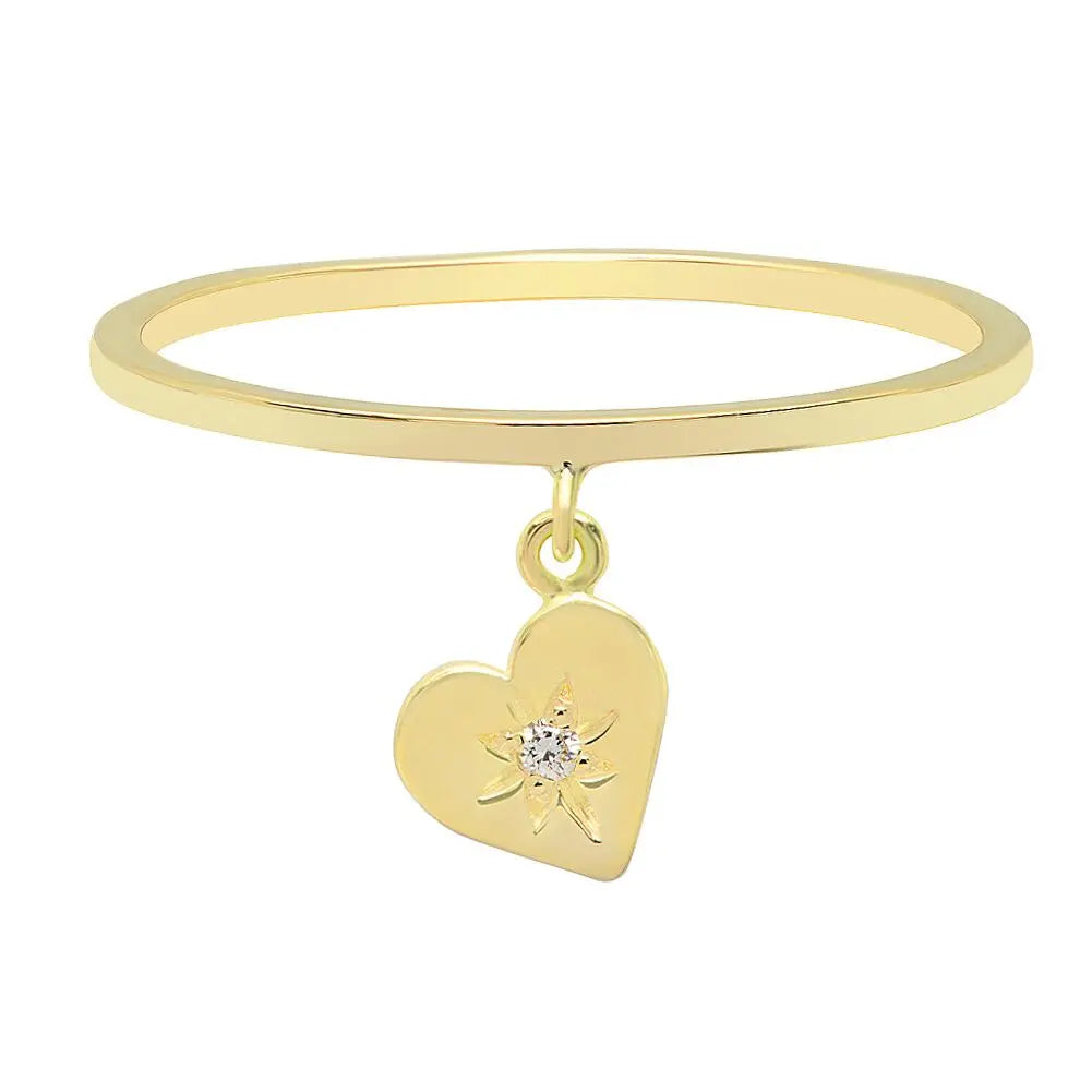Mini Heart Birthstone Dangle Ring