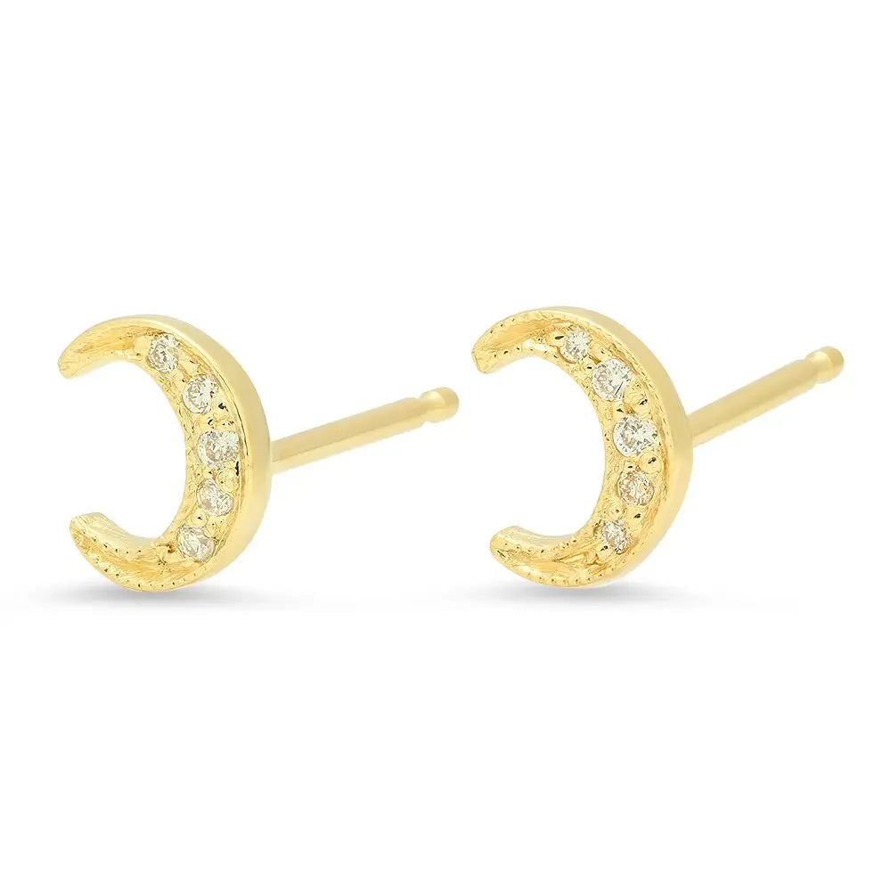 Mini Half Moon Diamond Stud Earrings