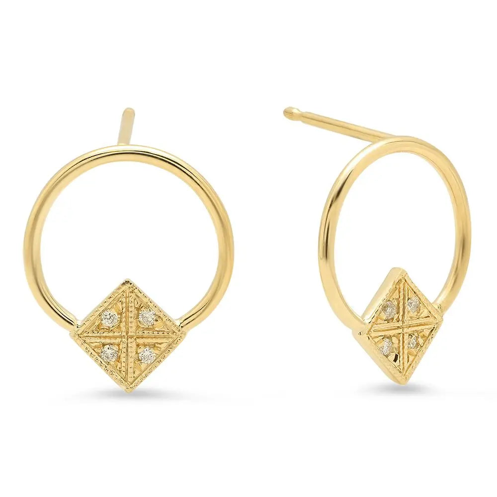 Unique Square Diamond Circle Earrings