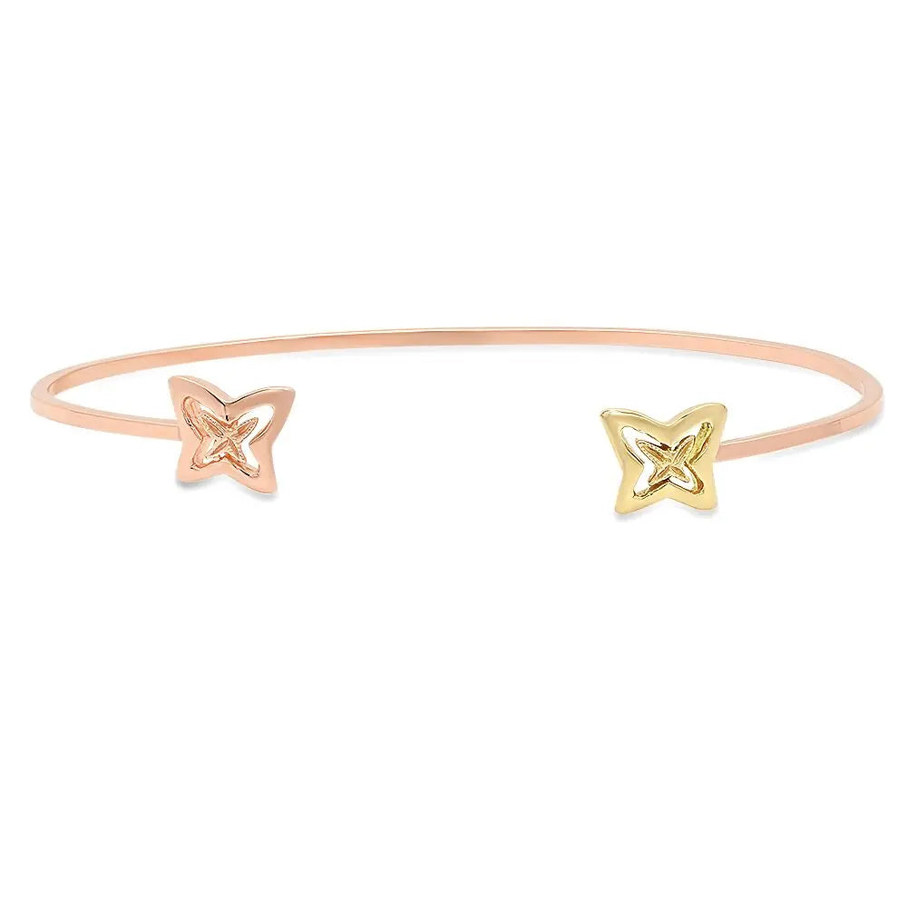 Two Tones Butterflies Gold Open Cuff