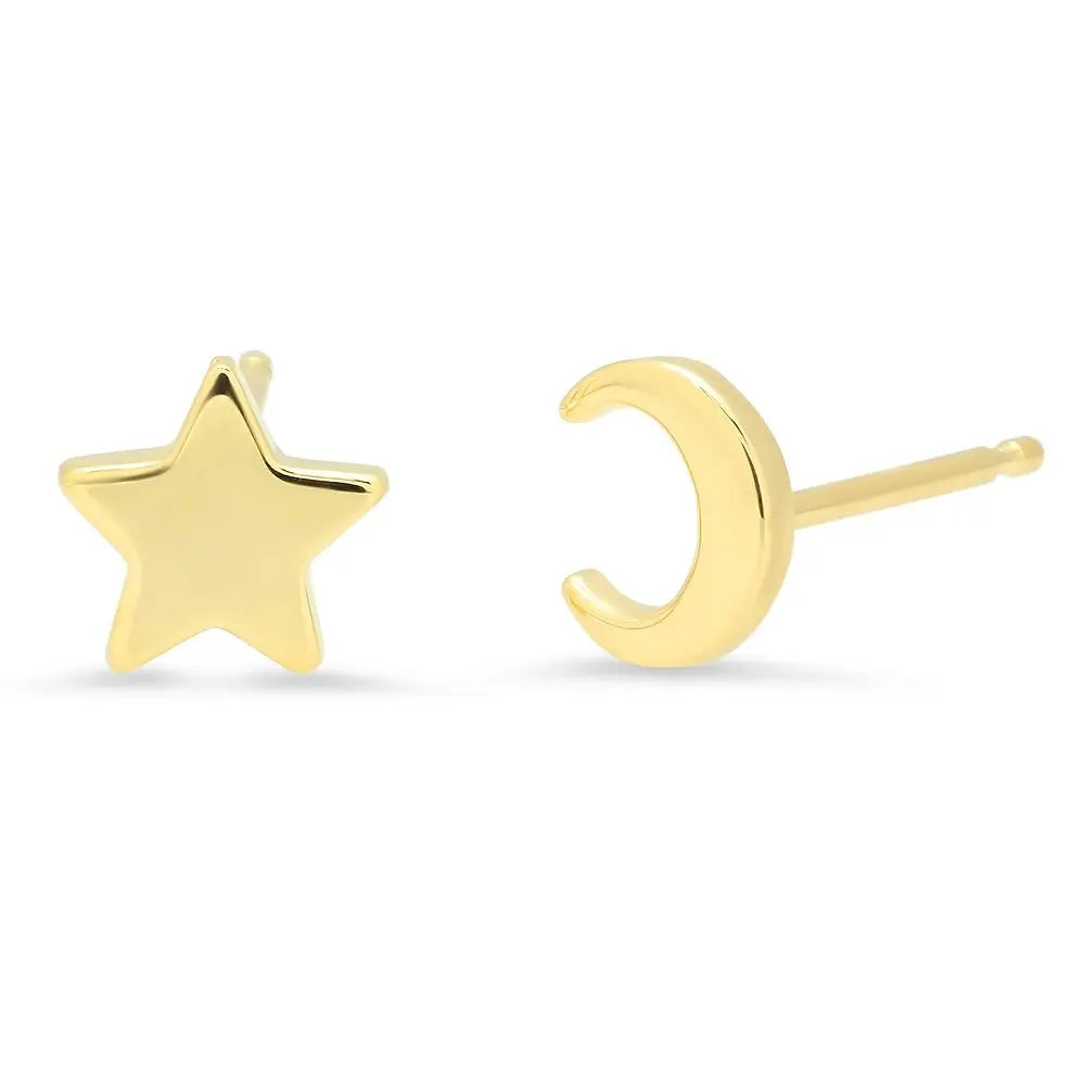 Mini Half Moon & Star Gold Stud Earrings