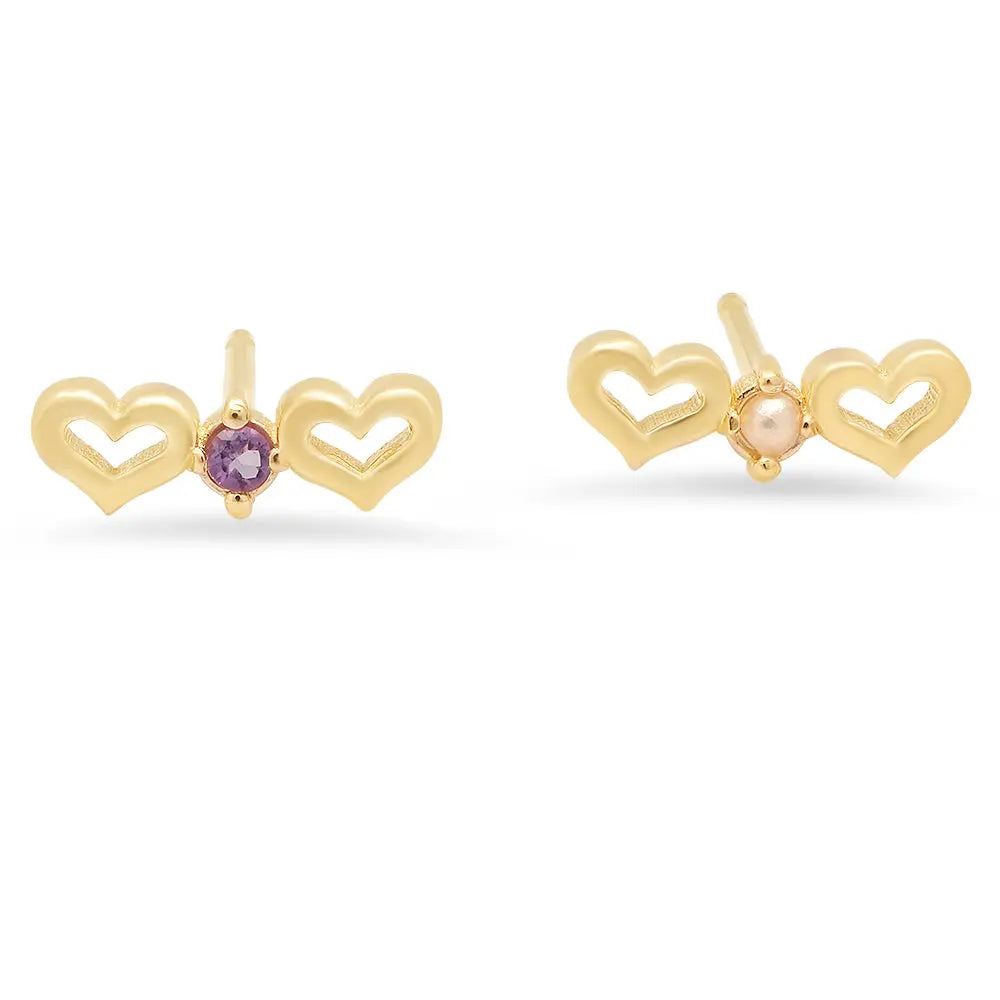 DSJ's Signature Tiny Open Heartbeats Birthstone Stud Earring