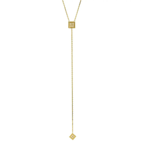 Golden Square Charm Lariat Diamond Necklace