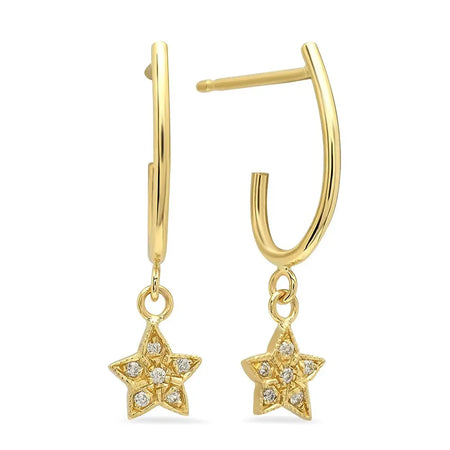 Gold Bar Diamond Star Earrings