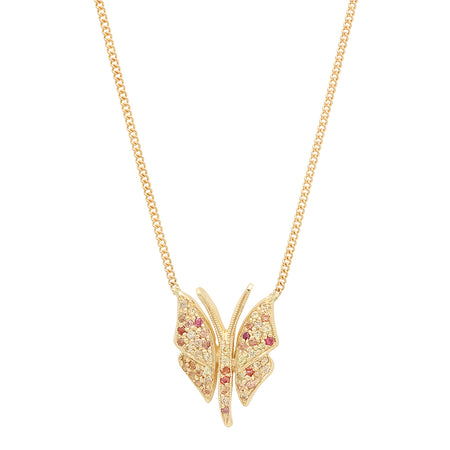 Multi-Colored Sapphire Butterfly Link Chain Necklace