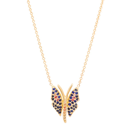 Multi-Colored Sapphire Butterfly Link Chain Necklace