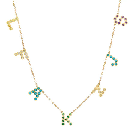 (6 Initials) DSJ's Signature Meaningful Multi Birthstone/Initial Necklace