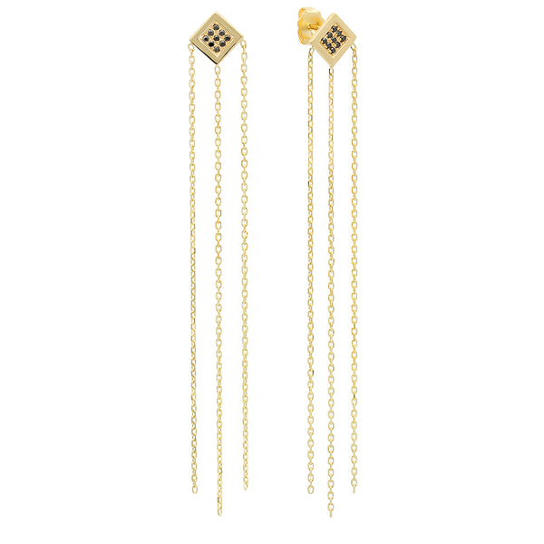 Twisted Square Shaped Chain Fringe Earrings