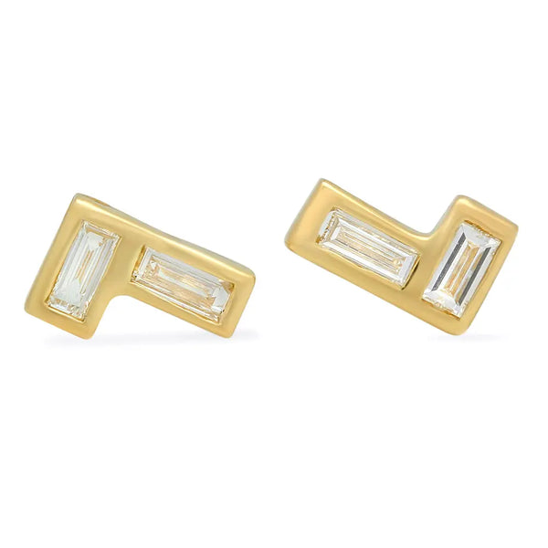 Horizontal/Vertical Baguette Shaped Stud Earrings