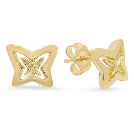 Gold Bar Diamond Star Circle Earrings