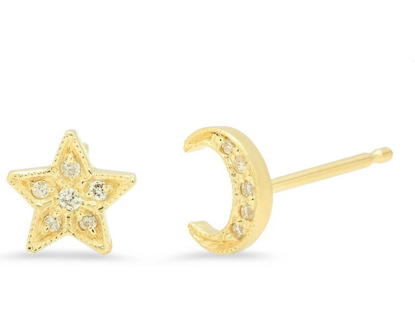 Half Moon & Star Diamond Stud Earrings