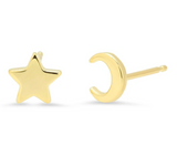 Moon & Star Gold Stud Earrings