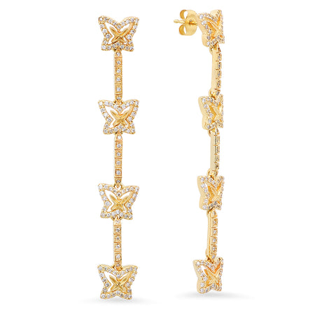 Gold Bar Diamond Star Earrings