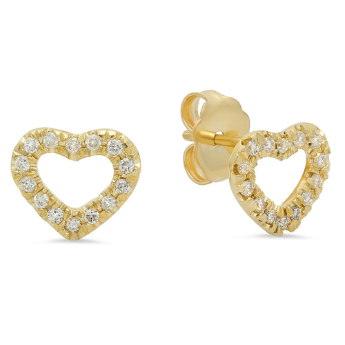 Mini Open Heart Diamond Stud Earrings