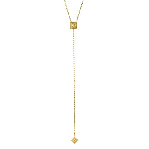 Golden Square Charm Lariat Diamond Necklace